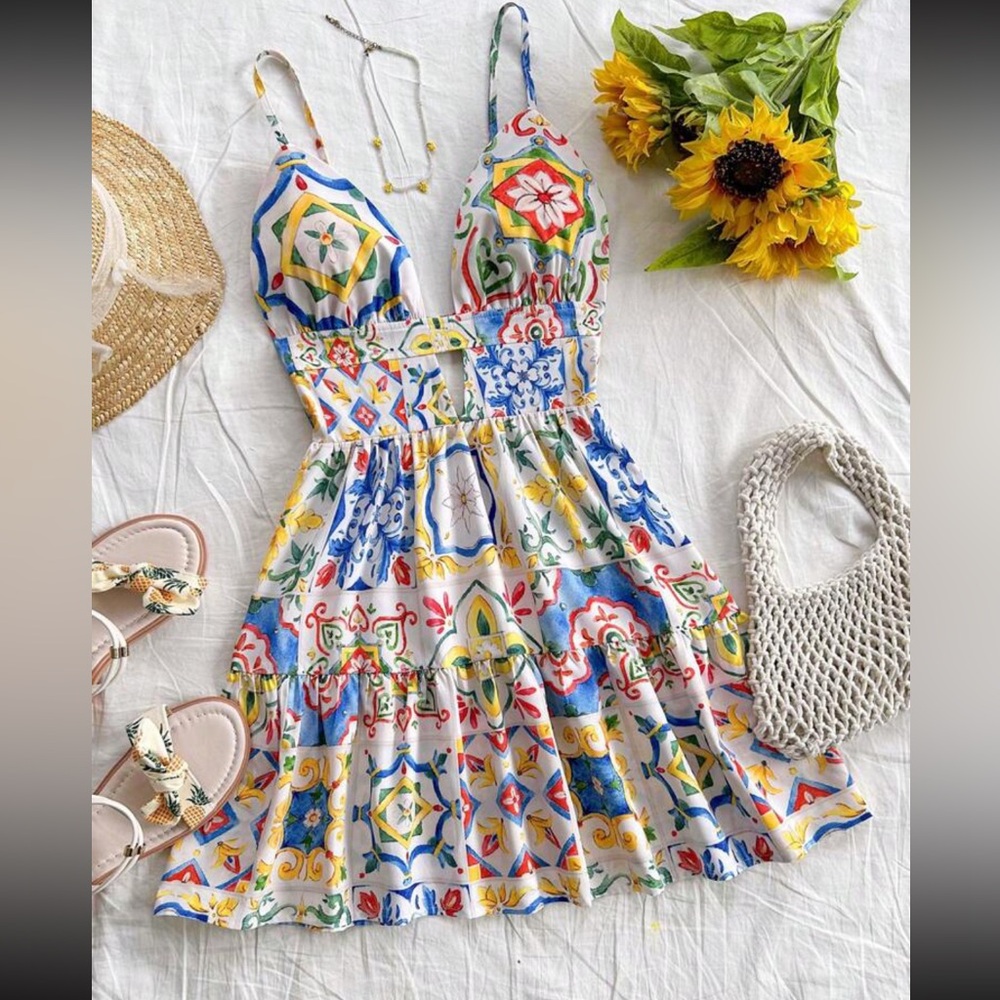 Italian Mediterranean Patterned Summer Dress